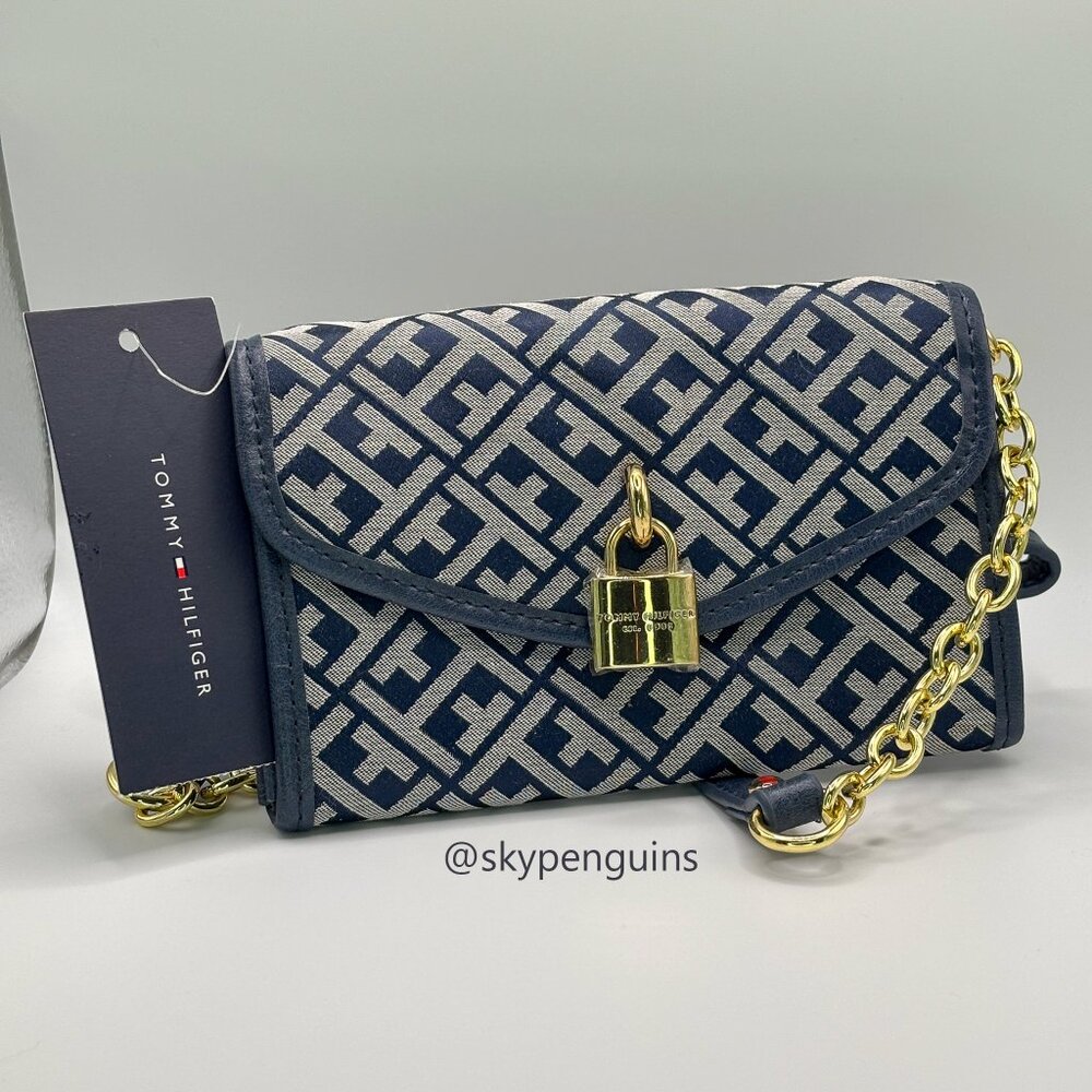 Vintage 1985 Tommy Hilfiger Crossbody Purse with Gold Lock Pendant, NWT